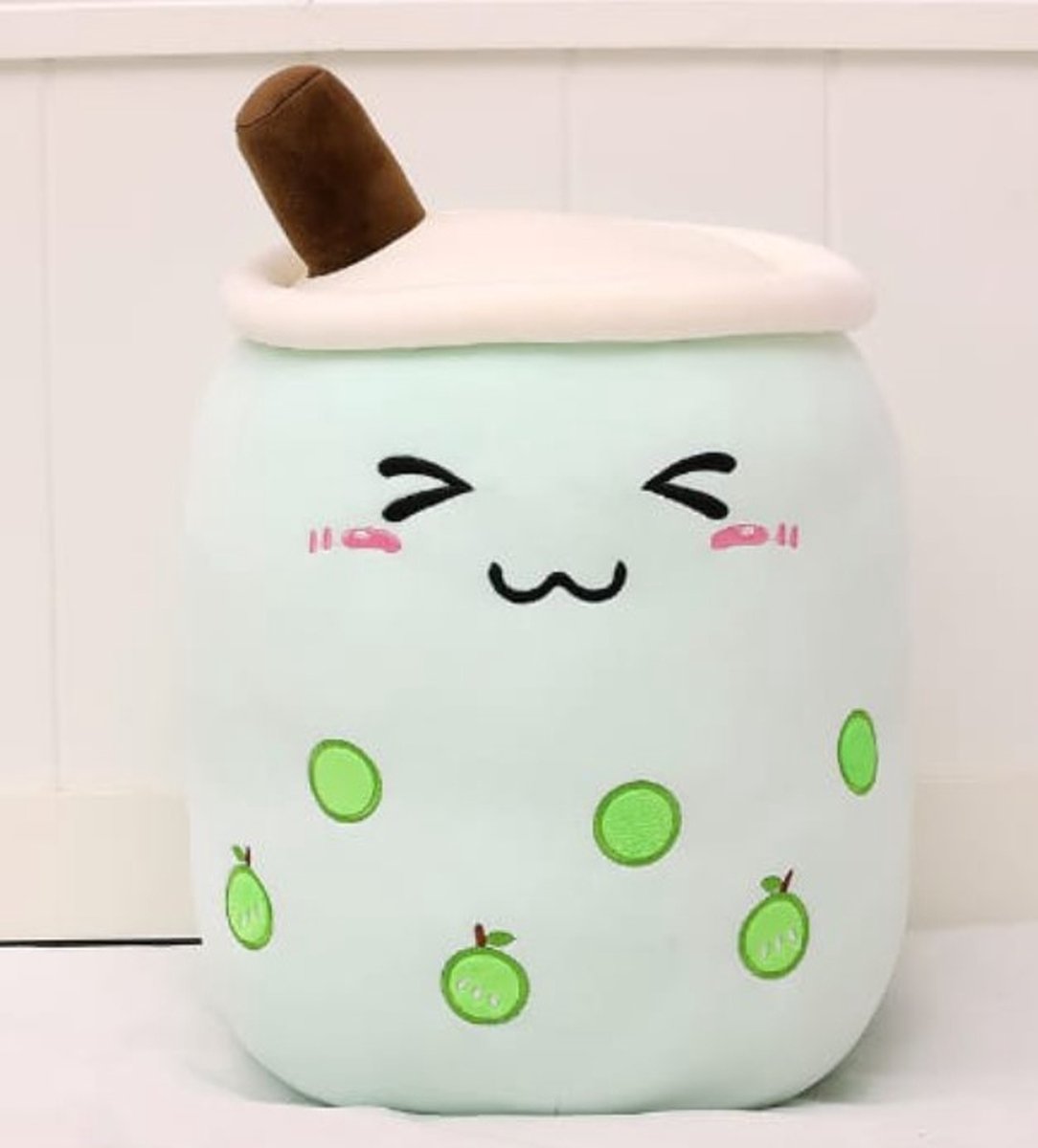 Bubble Tea Knuffel - Teedz - Kinderen - Kleurrijk - Kussen - Groen - Appel - Decor + Sleutelhanger cadeau!