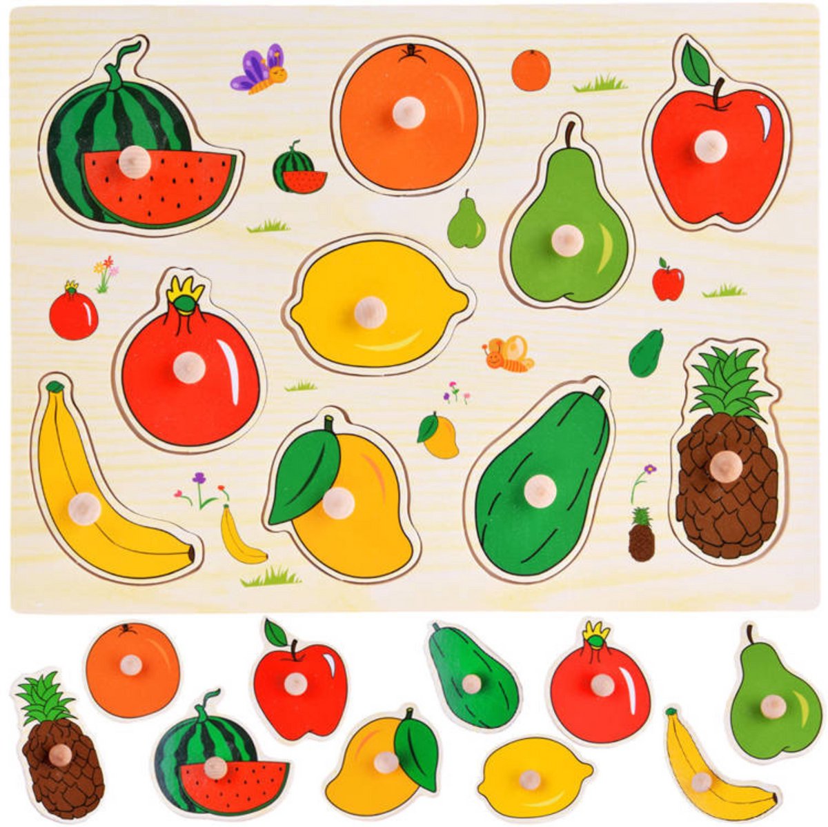 Fruit - Houten puzzels voor kinderen 1 jaar / 2 jaar / 3 jaar - Educatief speelgoed - Cadeau jongen / meisje - Baby / Dreumes / Peuter - Traktatie - Uitdeelcadeaus