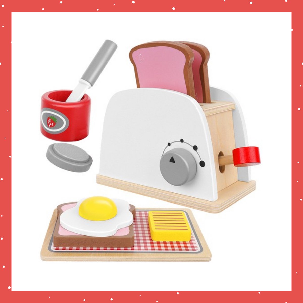 Houten Ontbijtset – Inclusief Broodrooster - Accessoires & Speelvoedsel – Educatief Rollenspel – Kinderspeelgoed -   - Cadeau - Ontwikkiling - Duurzaam - Hout