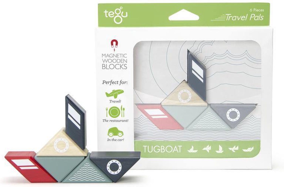 Tegu Travel Pals Tugboat Speelblokken - Duurzaam Hout - 0 t/m 4 jaar