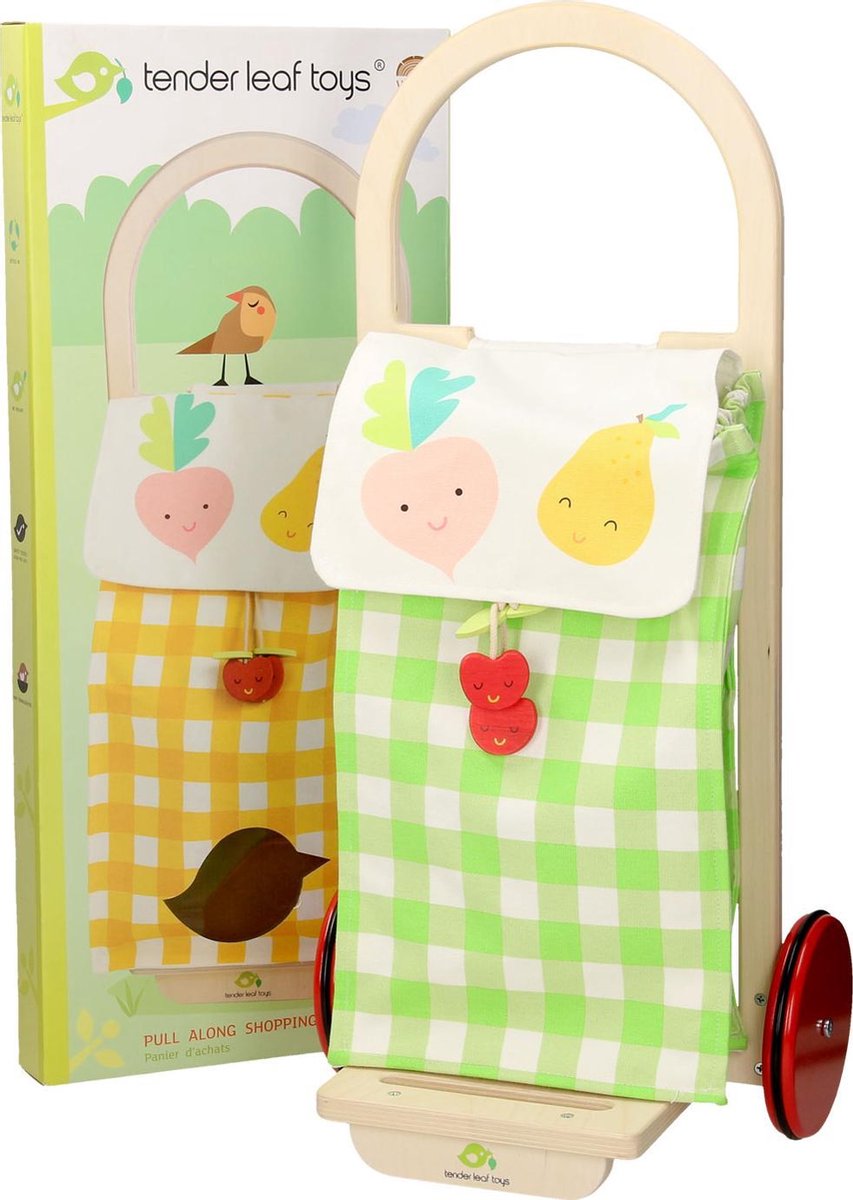 Tender Toys Boodschappentrolley groen/wit Junior 29 X 24 X 63 Cm