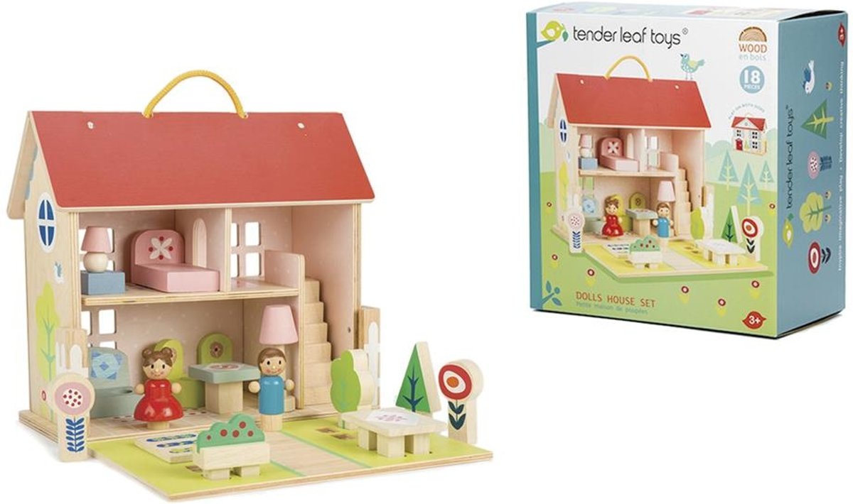 Tender Toys Draagbare Speelset Poppenhuis Junior 18-delig