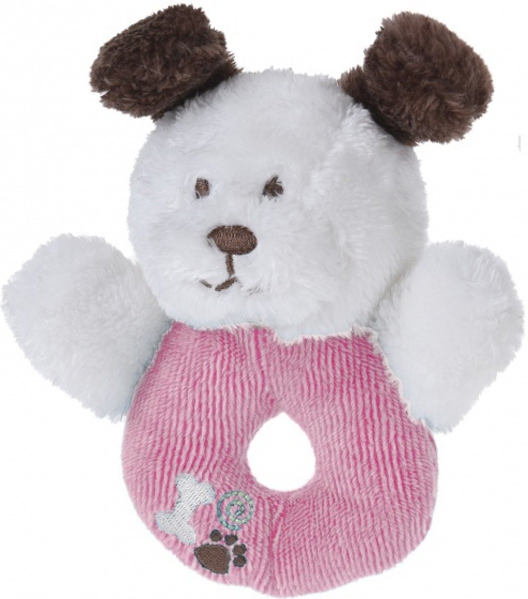 Tender Toys Grijpring Hondje Pluche 12 Cm Roze/wit