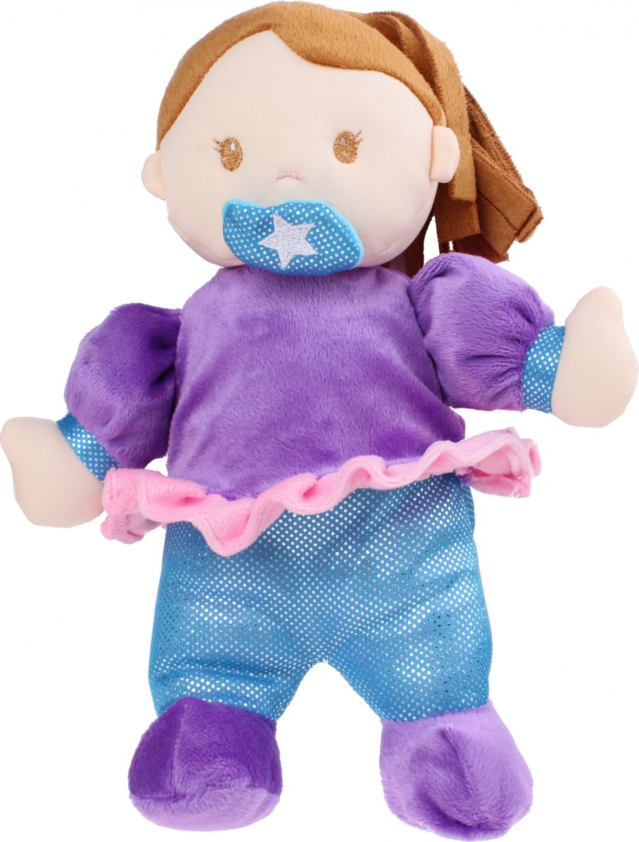 Tender Toys Knuffel Baby Doll 28 Cm Paars/blauw