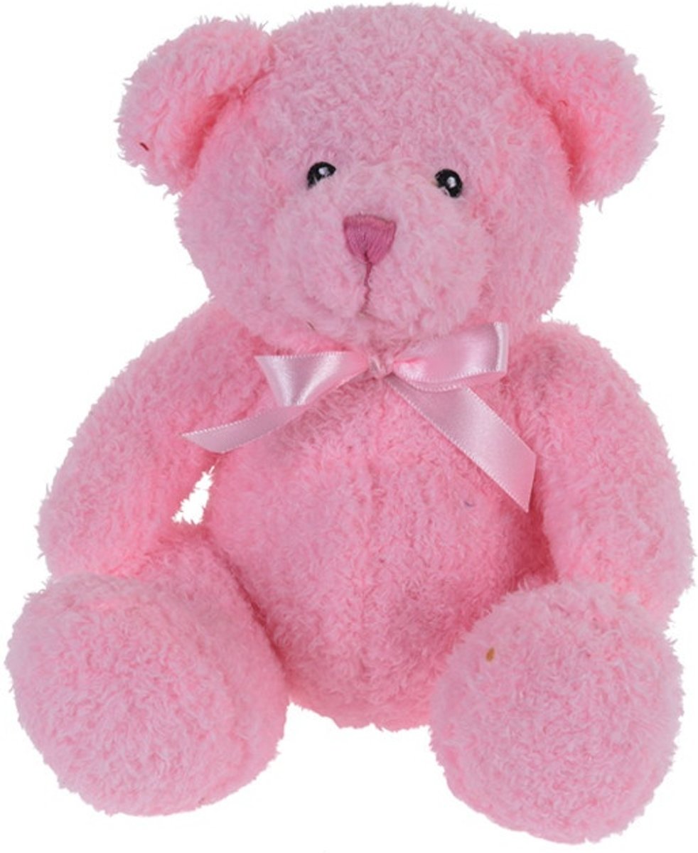 Tender Toys Knuffelbeer Met Strik 17 Cm Roze