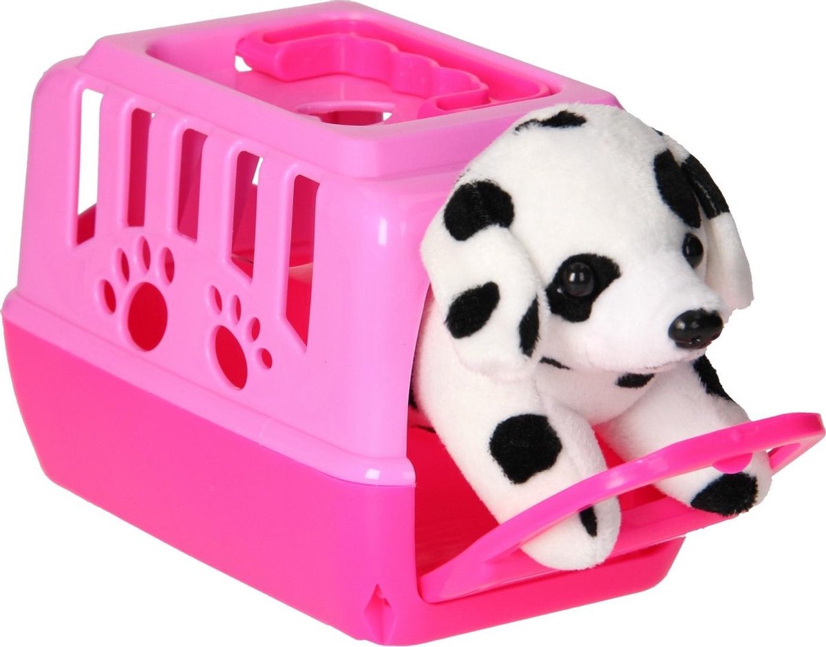 Tender Toys Knuffelhond In Mandje Junior 15 Cm Pluche/pp Fuchsia