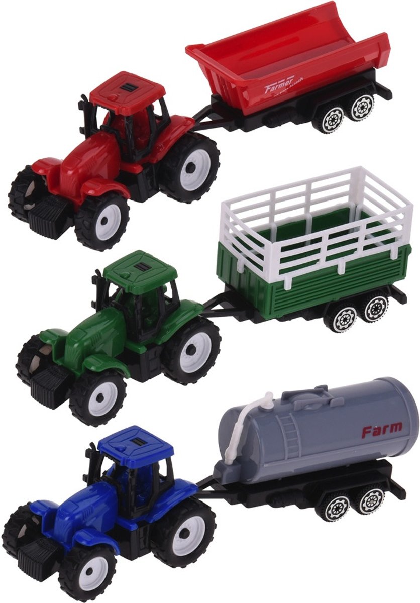 Tender Toys Tractors Met Trailer 16 Cm 3 Stuks