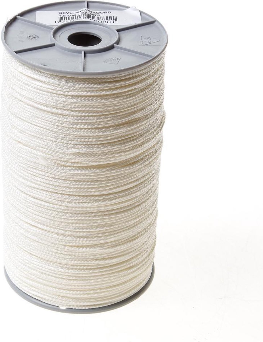 Nylonkoord gevlochten wit 1.5mm