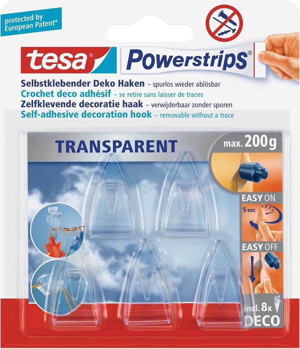 10x Tesa Powerstrips Deco haken - Feestbenodigdheden/artikelen - Huishouding - Tesa - Zelfklevend/dubbelzijdig - Powerstrips/plakstrips - Ophang haken voor vlaggenlijnen, ballonnen en andere feestversiering