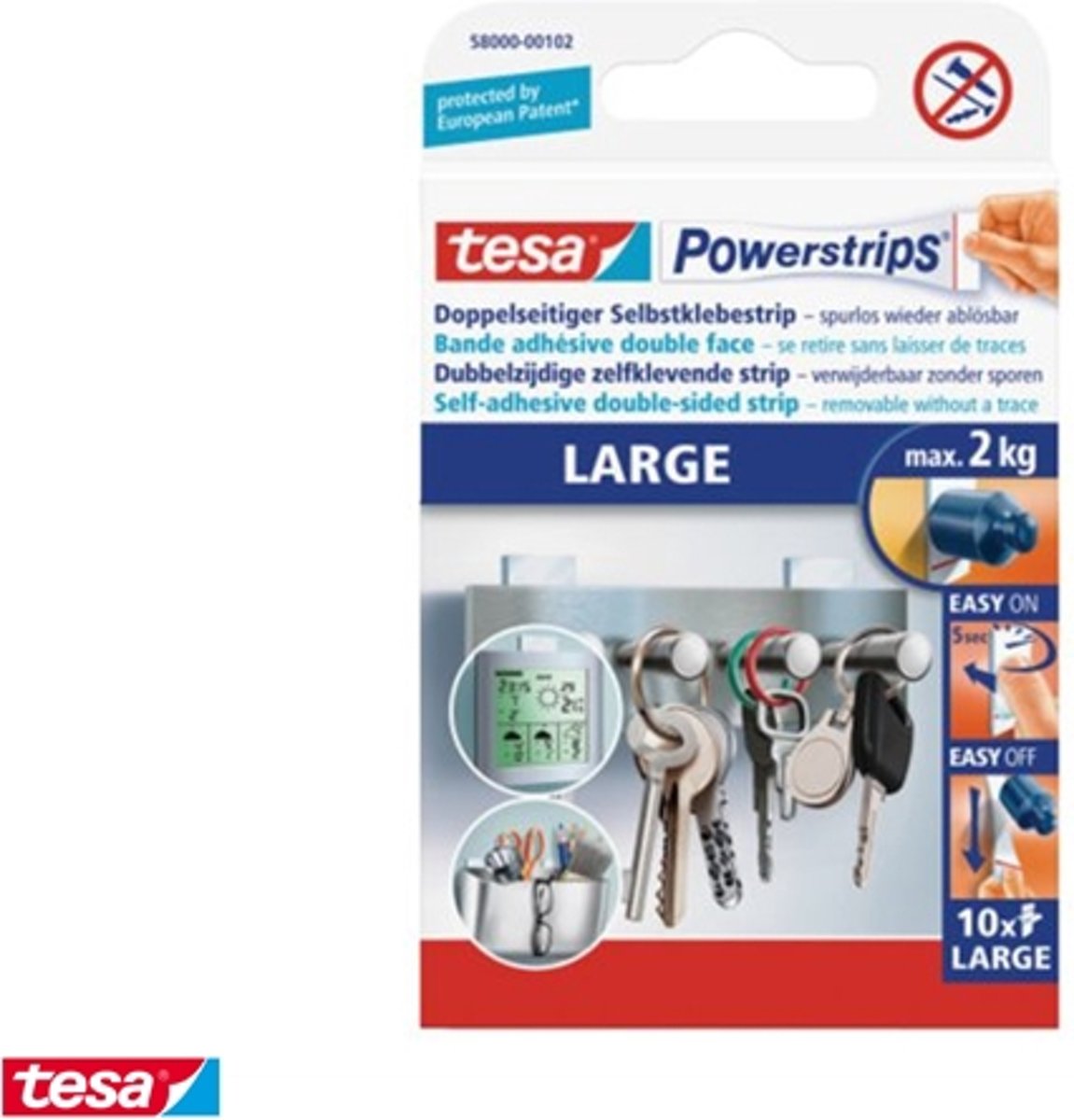 DUBBELZIJDIGE POWERSTRIP TESA LARGE 2KG 10STUKS