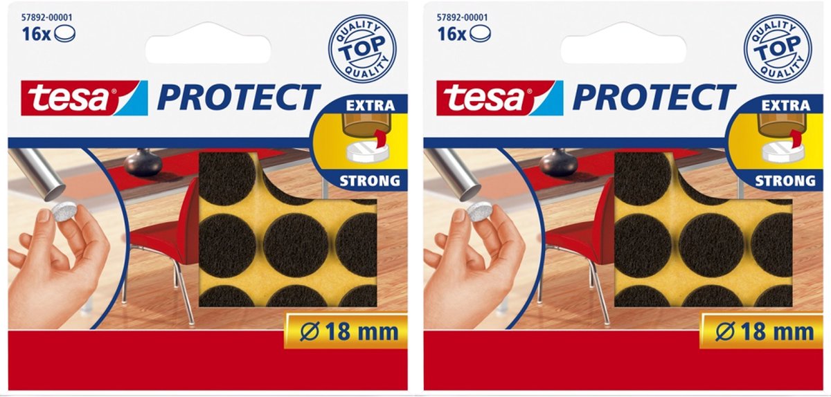 Tesa protect vilt bruin - rond - zelfklevend - beschermend - 18 mm - 2 x 16 stuks