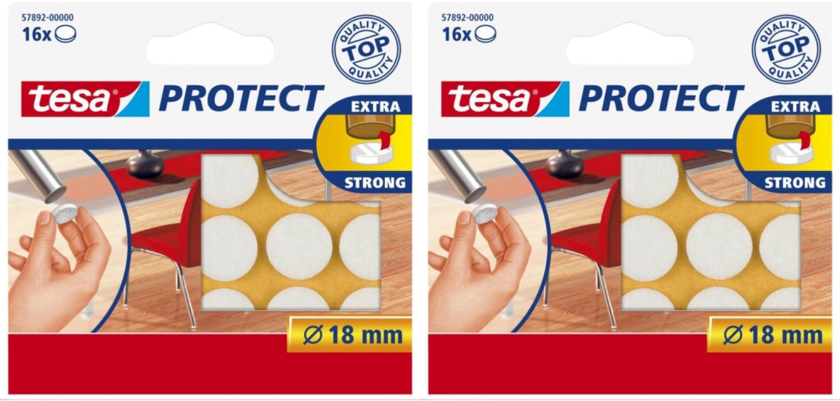 Tesa protect vilt wit - rond - zelfklevend - beschermend - 18 mm - 2 x 16 stuks