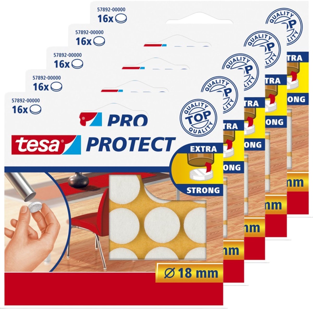 Tesa protect vilt wit - rond - zelfklevend - beschermend - 18 mm - 5 x 16 stuks