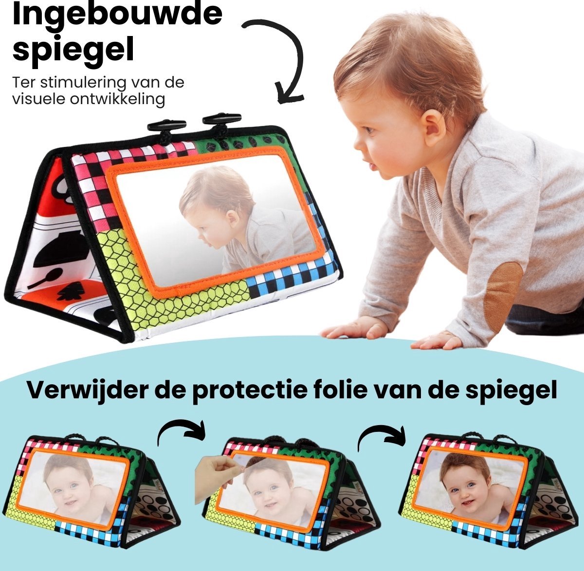   Buikligtrainer voor Baby’s – Sensorisch Knisperboekje – Educatief Montessori Speelgoed – Tummy Time Trainer – Baby Speelgoed vanaf 3 Maanden