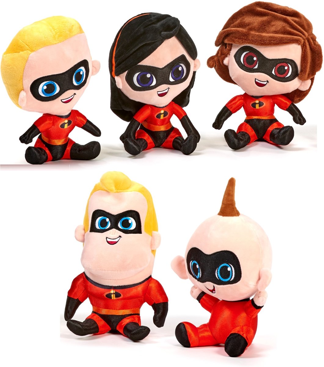 5 x Incredibles knuffels Disney Pixar o.a. Bob / Dash / Helen / Violet (30 cm)