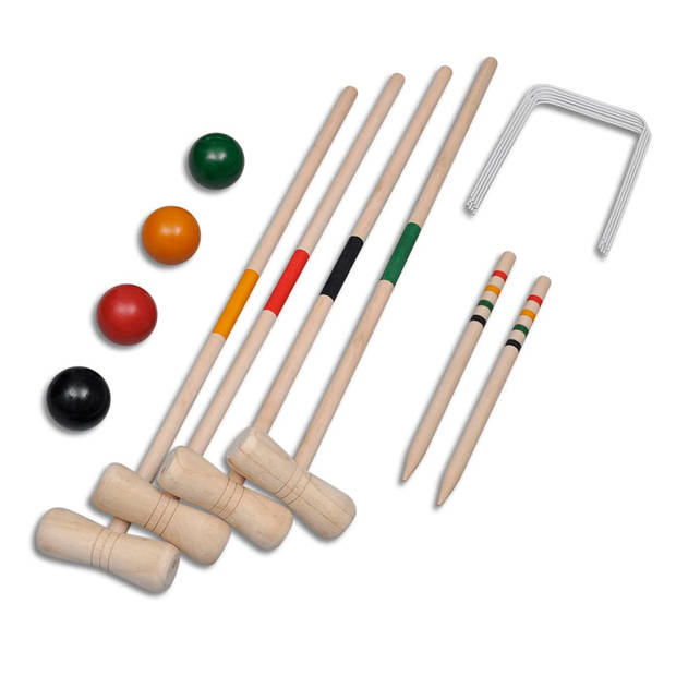   Croquetset 4 spelers houten - traditioneel - grenenhout - 78 cm - inclusief hamers - ballen - pinnen