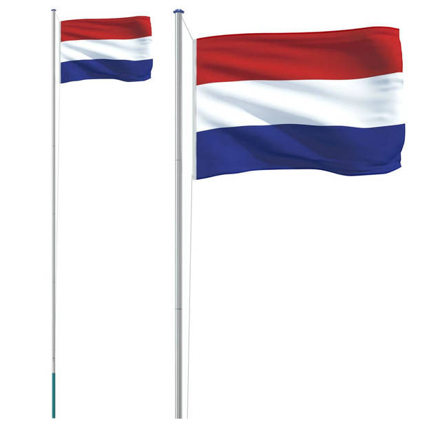 The Living Store Nationale Vlaggenset - 90x150 cm - Duurzaam Polyester - Aluminium Vlaggenmast - Verstelbare Lengte -