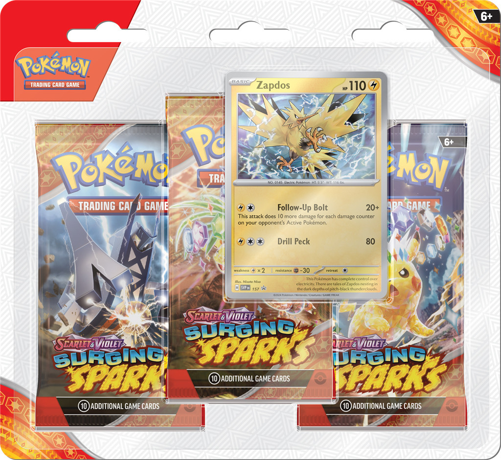 Pokemon TCG Scarlet & Violet Surging Sparks 3 Booster Pack - Zapdos