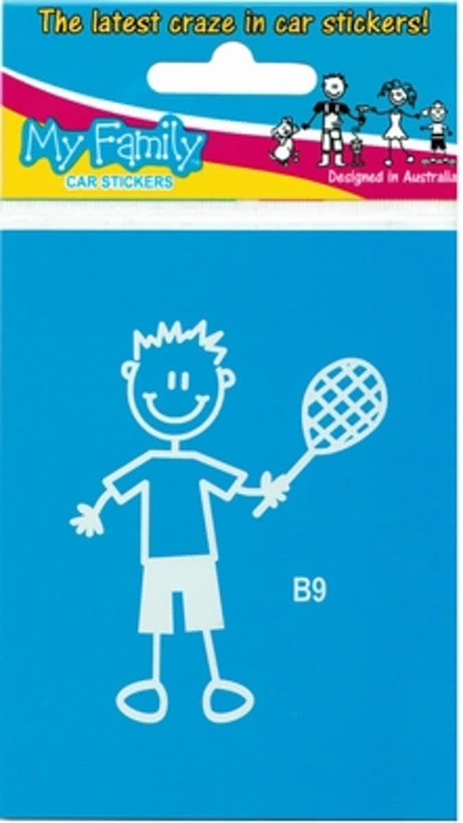 Jongen met tennisracket, autosticker