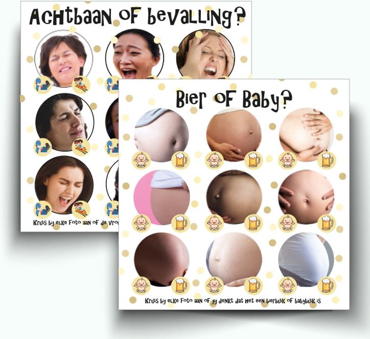 Babyshowerspelletje: Bier of Baby  & Achtbaan of bevalling - babyshower invulkaarten