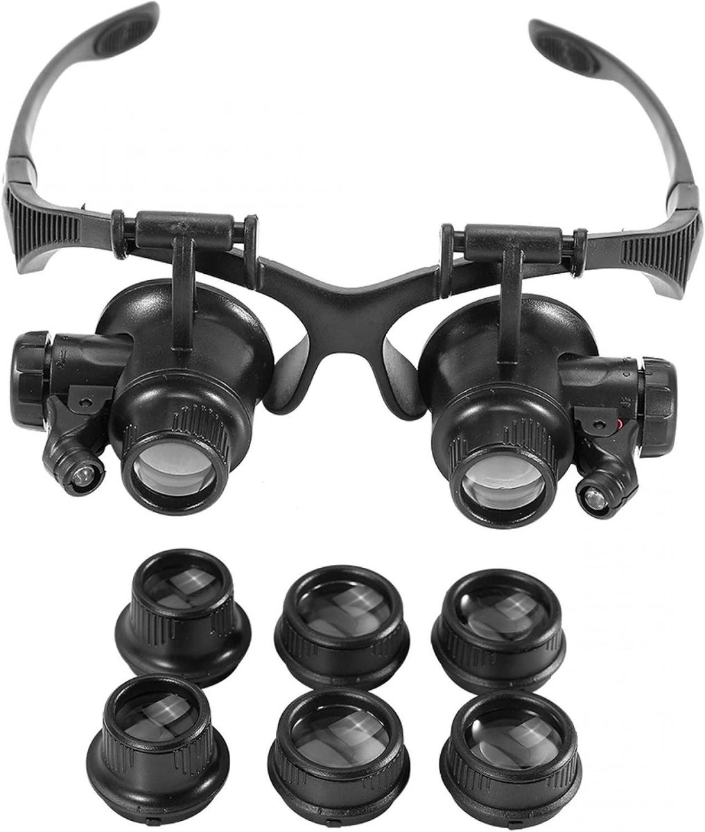 TheLau - Draagbaar LED-lichtvergrootglas met hoofdband en 4x vergrotingslenzen. Ideaal voor sieraden, postzegels, munten en meer.