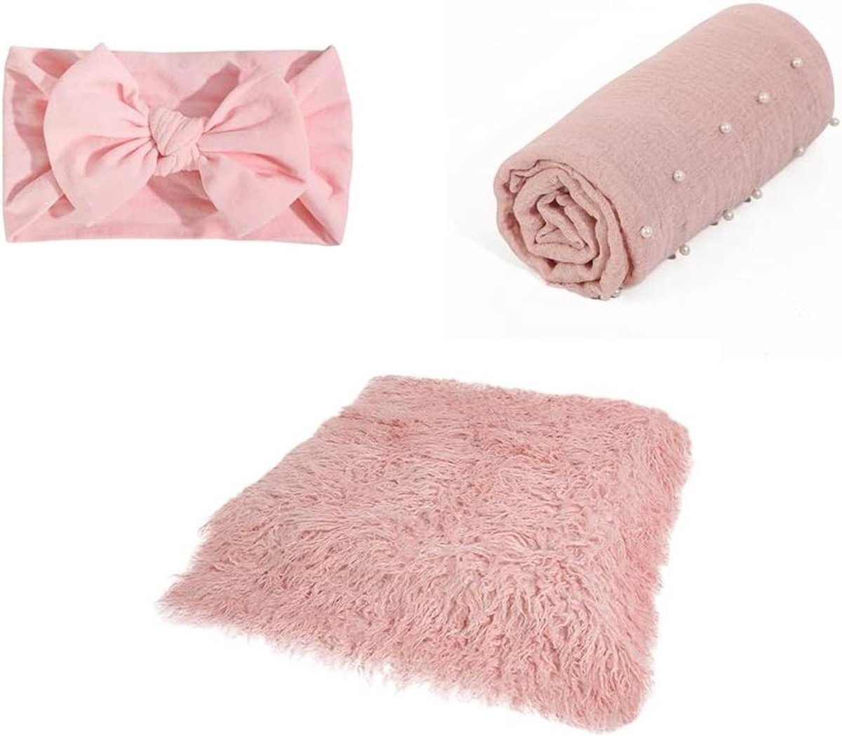   - Fotografie Props Inbakeren Wrap en Mat Set voor Pasgeboren Babys, inclusief Hoofdband - Jongens Meisjes Foto Accessoires Deken