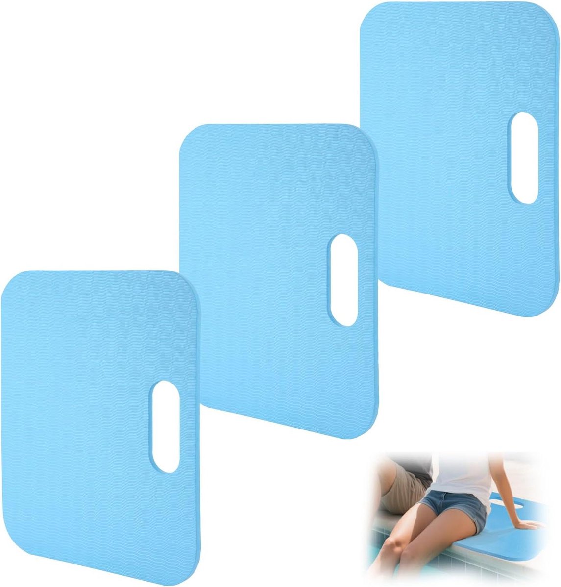 TheLau - Set van 3 Zitmatten 40x30x1cm voor Zwembad - Draagbaar Strandzitkussen - Antislip en Waterdicht - Blauw - Ideaal voor Zwembad, Kamperen en Reizen