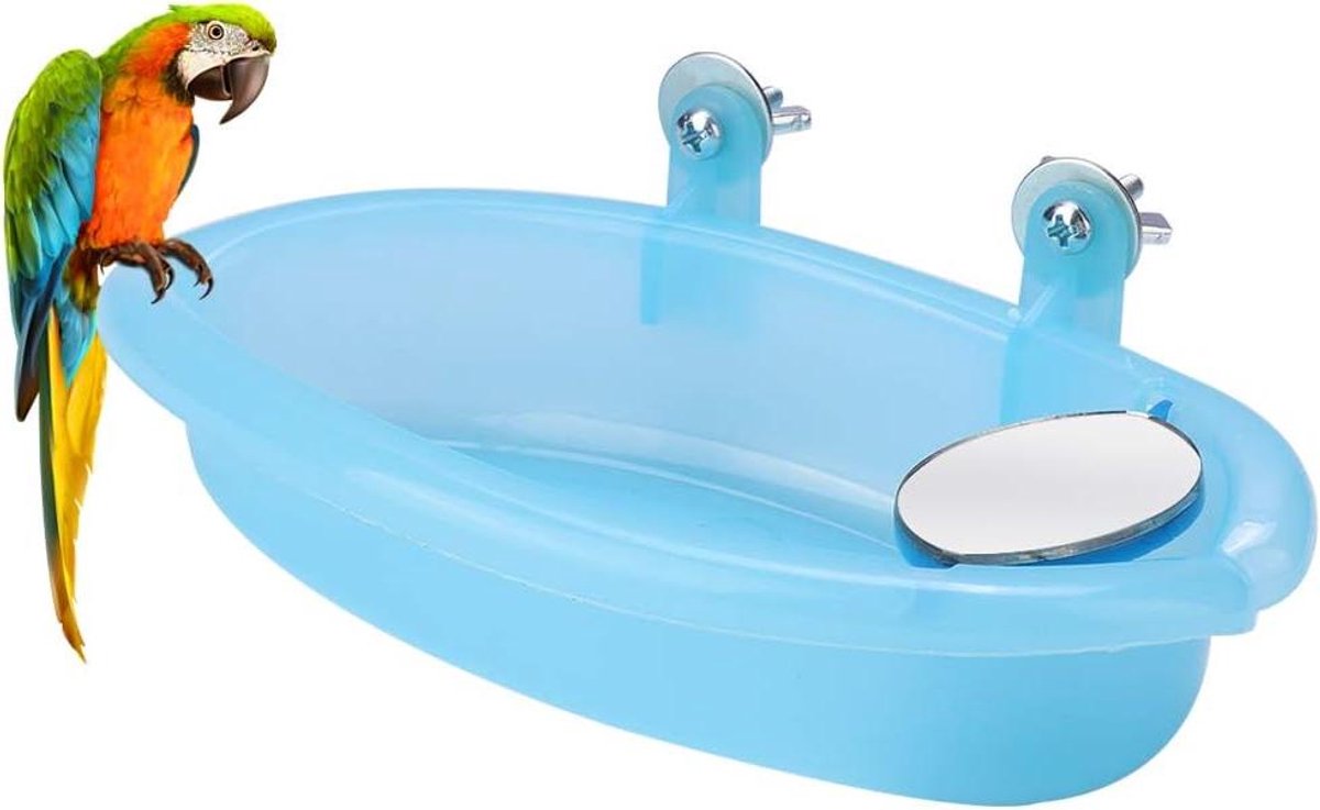   - Vogelbaddoos 2021 Nieuw Ontwerp, Bad met Blauwe Accessoires en Speelgoed voor Huispapegaaien.