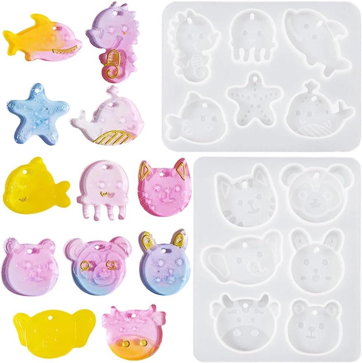 Thelau - 2 stuks epoxyhars vormen voor sieraden - halsketting en oorbellen - oceaan thema - walvissen en zeesterren - gietvorm kristal - DIY