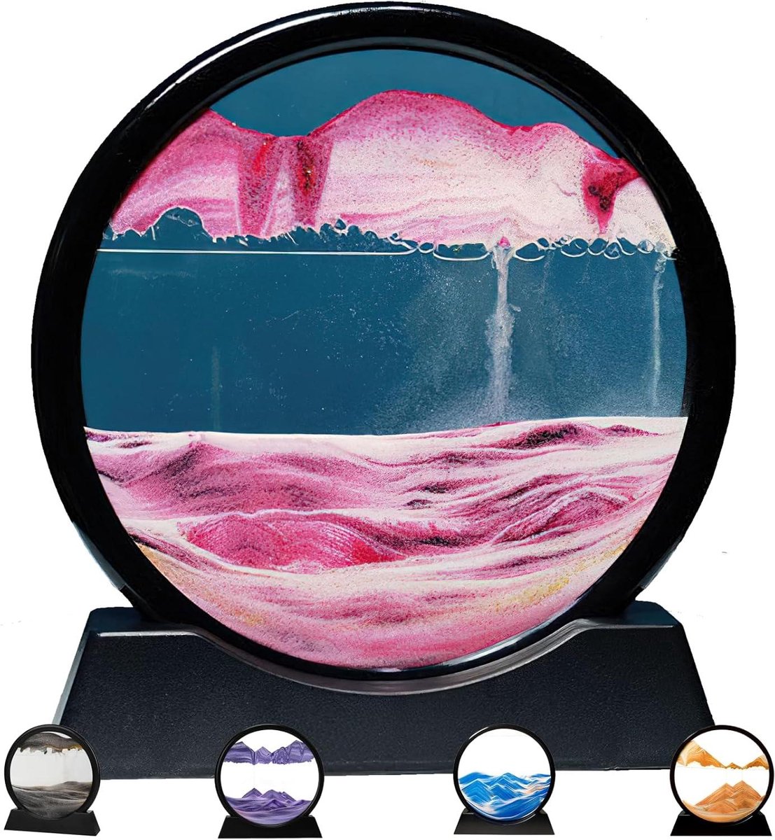 Thelau - 3D zandloper voor kantoor en woonkamer - Diepzee zandlandschap - Roze zandkunst - Decoratieve zandloper 30,5 cm