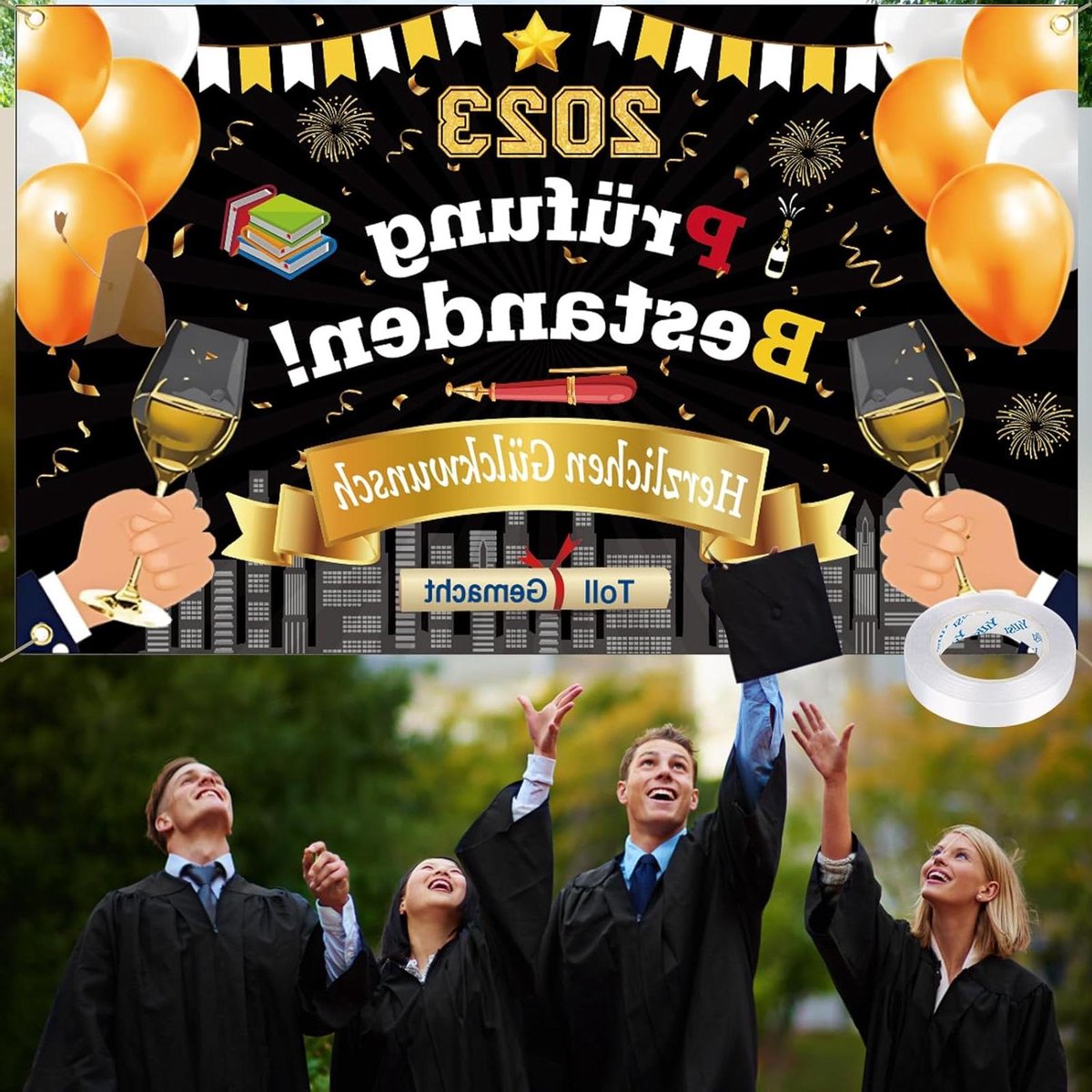 Thelau - Afstudeerdecoratie 2023 - Afstudeerfeest Banner - Achtergrond Banner - Bachelor Master Decoratie - Geschenken - 180 x 110 cm