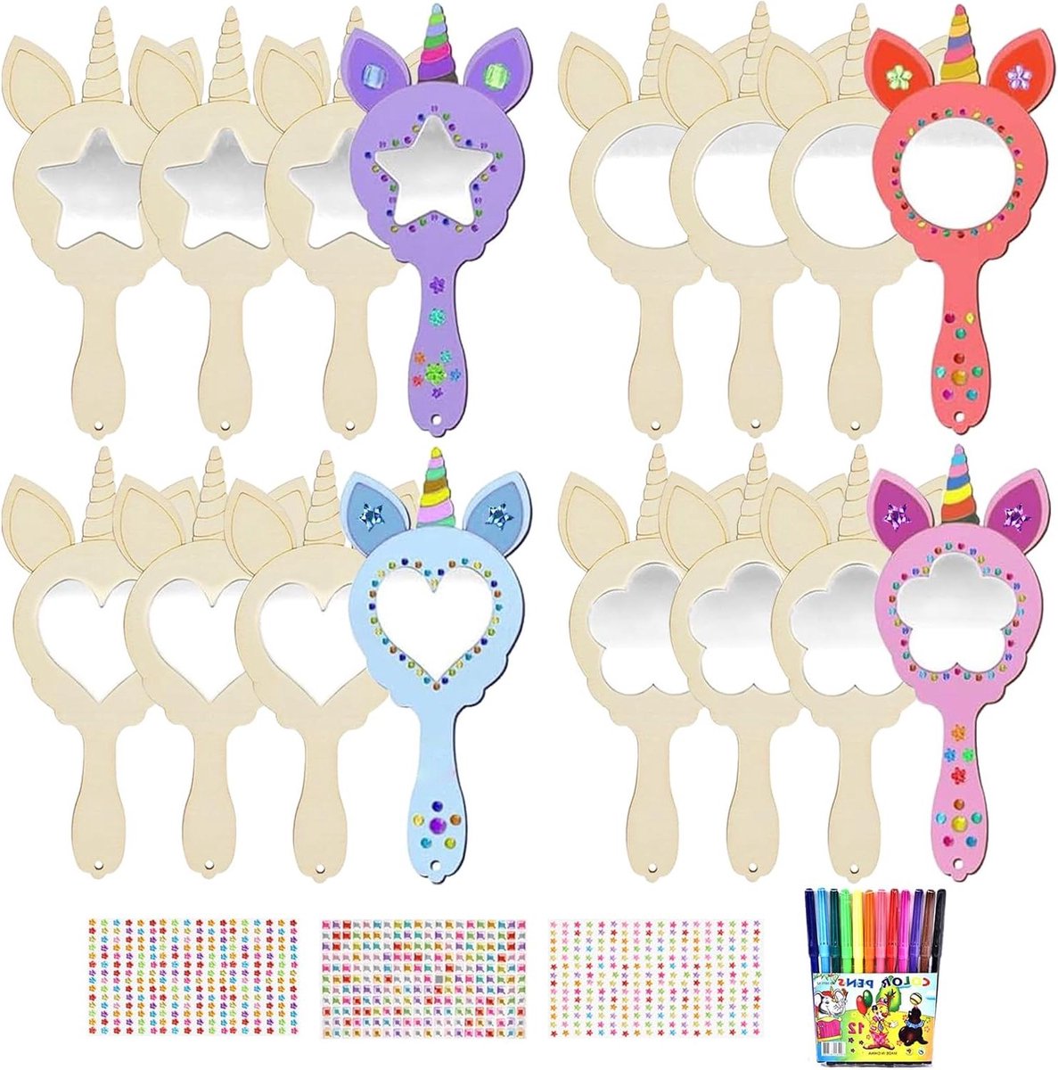 Thelau - DIY Eenhoorn Spiegel Knutselset - Houten Handwerk voor Kinderen - Mini Eenhoornspiegel om te Knutselen - Leuke Activiteit voor Kinderverjaardag