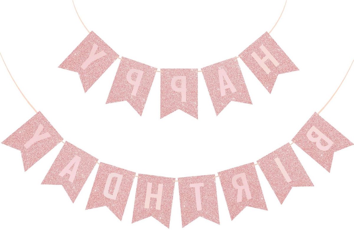 Thelau - Feestelijke Happy Birthday decoraties voor meisjes in roze, inclusief banner, vlag, bord