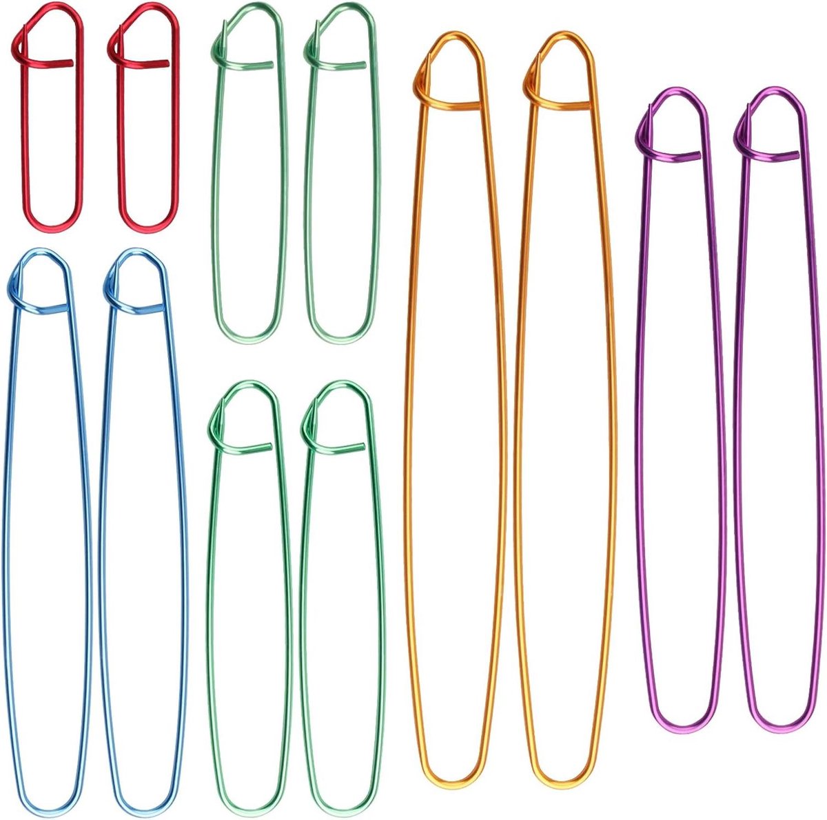 Thelau - Gebreide maashouders - Set van 12 stuks - 6 maten - Aluminium en zinklegering - Haaknaalden - Naaldhaken - Naaimarkering - Breidispenser - Accessoires voor quilts en breiprojecten