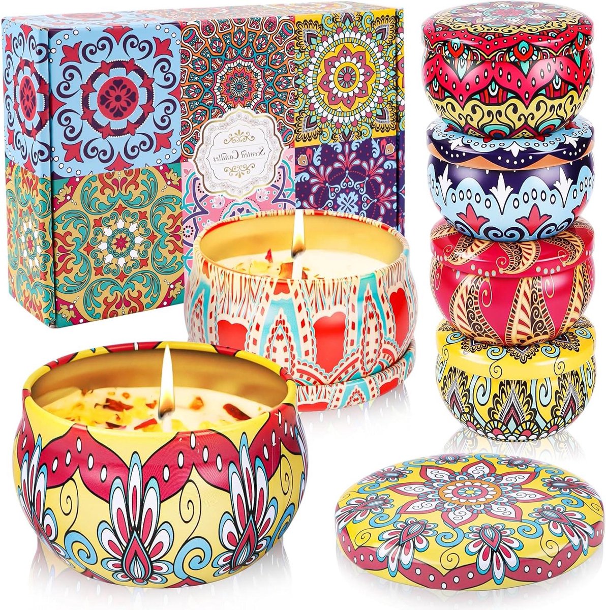 Thelau - Geurkaarsen cadeauset - 6 stuks natuurlijke sojawas aromatherapie-kaarsen voor stressvermindering ontspanning yoga badkamer - cadeau vrouwen