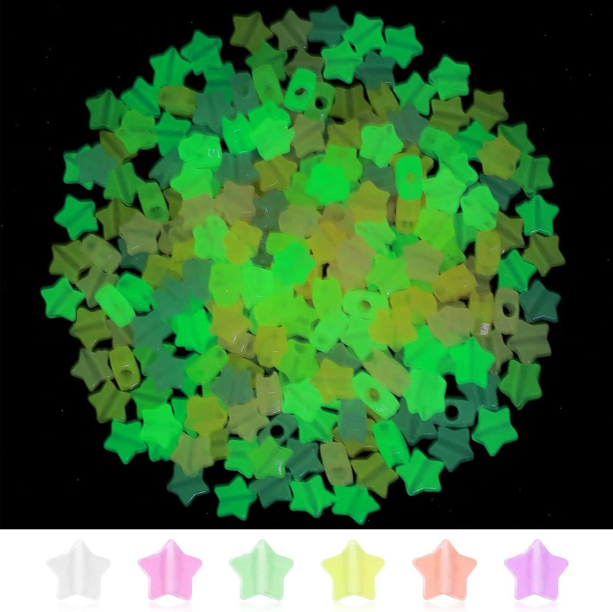Thelau - Grote ster spacer kralen 12 mm glow in the dark - 500 stuks - Kleurrijke arcylic stervorm - Sieraden armband knutselen maken benodigdheden