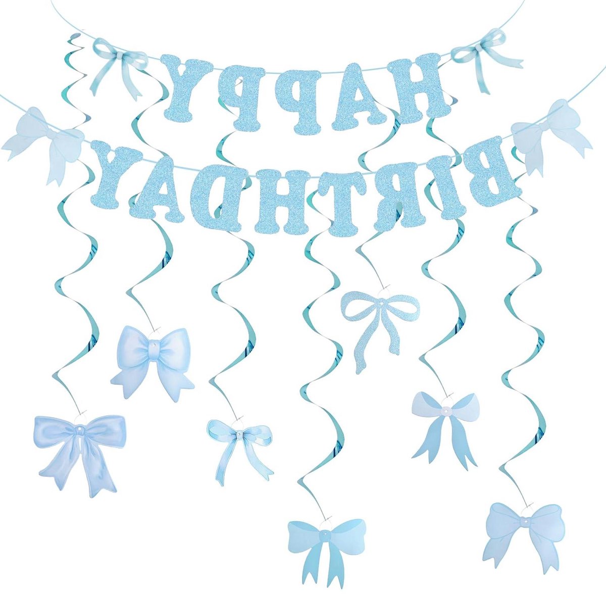 Thelau - Happy Birthday-banner met strik en hangende swirls - Verjaardagsfeestdecoratie voor meisjes en babyshowers