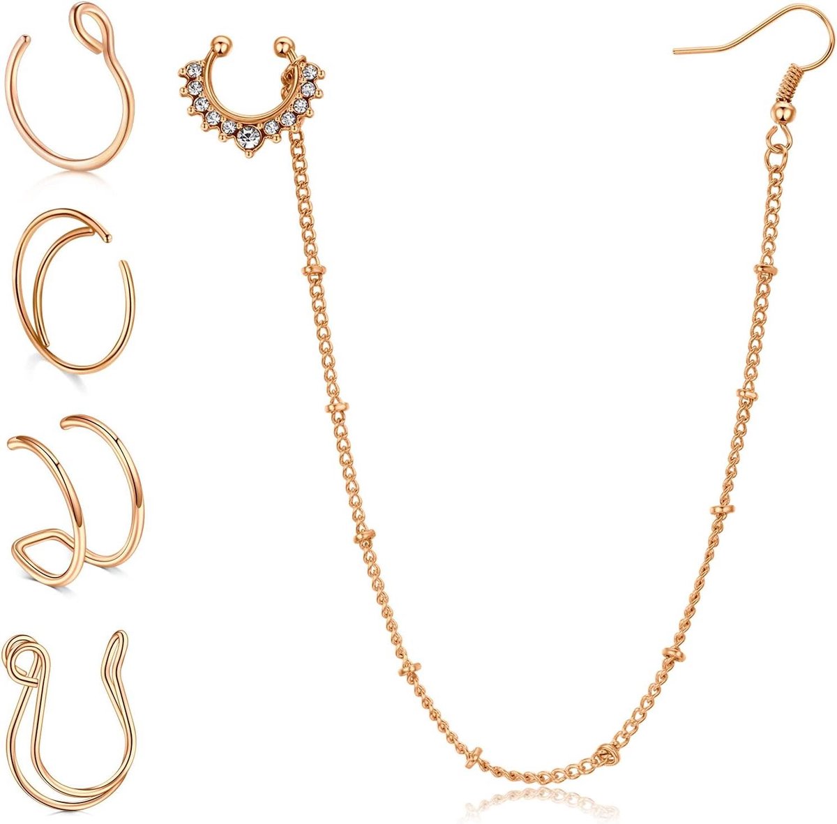 Thelau - Nep septum neusring hoepel van roestvrij staal - Faux clip op neus - Niet-doorboorde nep piercing sieraden