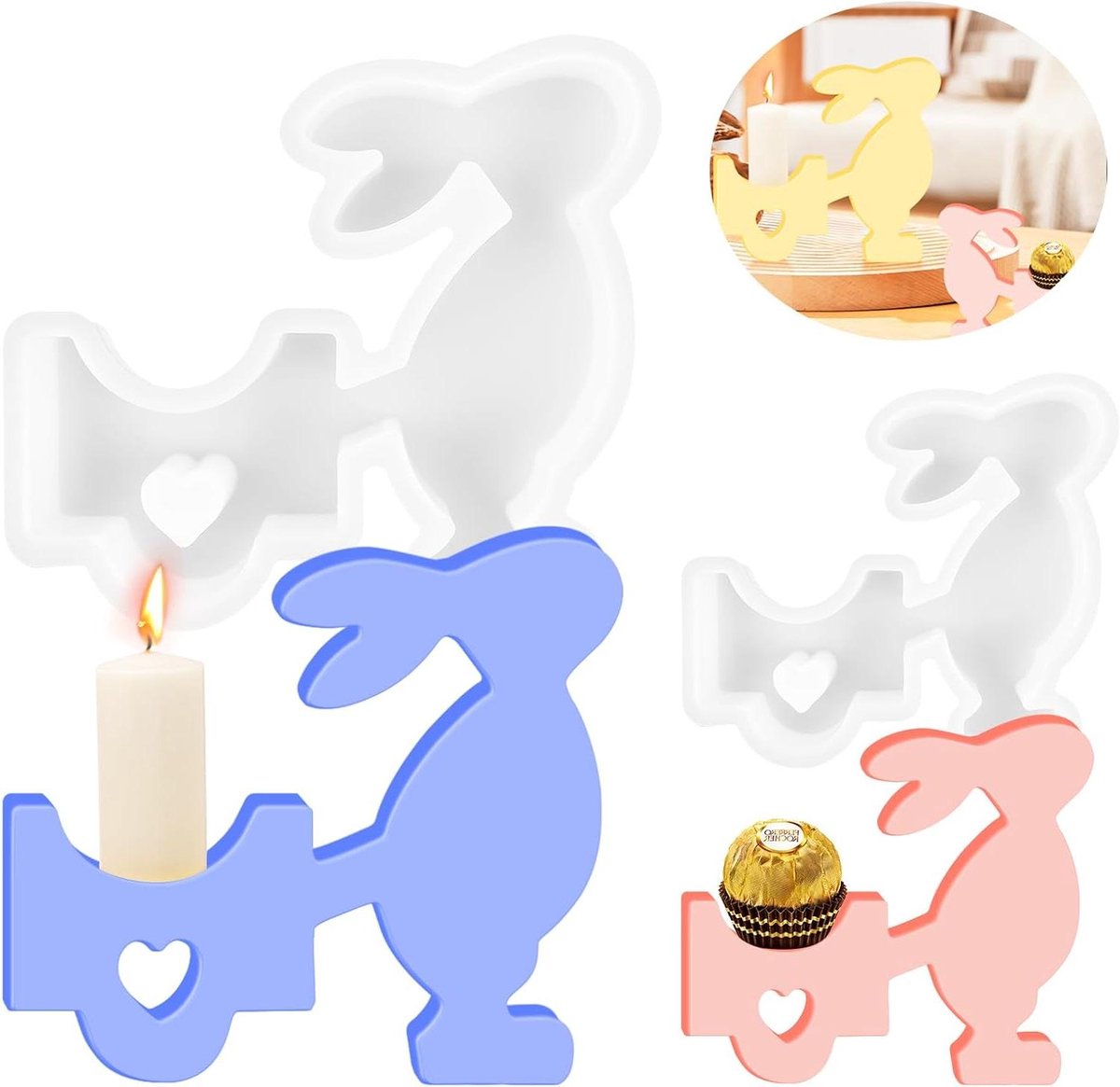 Thelau - Siliconen vormen voor Pasen - Set van 2 - Haas en Konijntje - Voor DIY Kaarsen en Handwerk