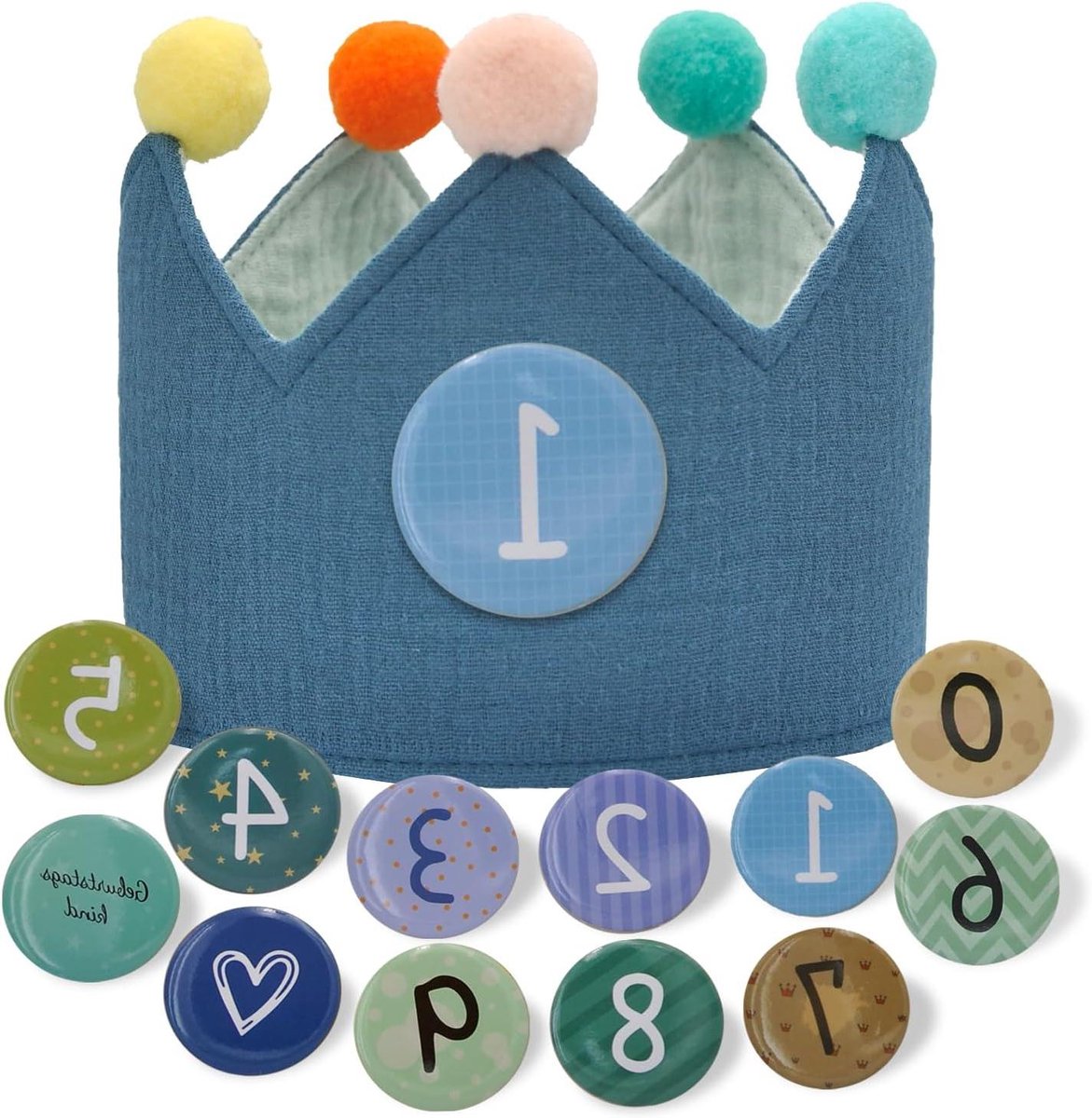 Thelau - Stoffen Verjaardagskroon met Verwisselbare Cijfers en Mousseline Kroon voor Kinderen - Uniseks, Leeftijd 0 tot 9 - Verjaardagsfeest.