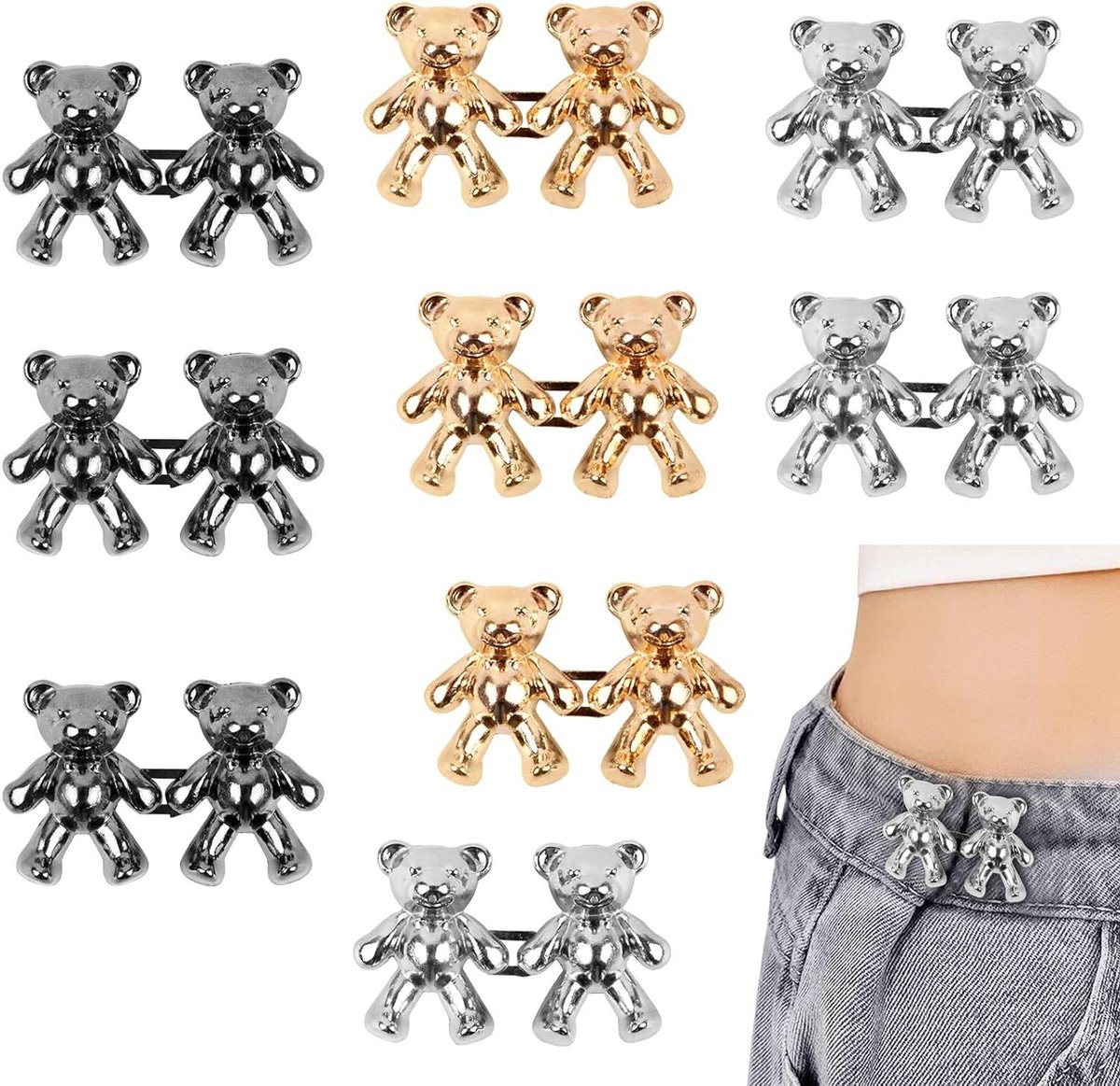 Thelau - Verstelbare jeansknopen voor broeken - Set van 9 schattige beren design