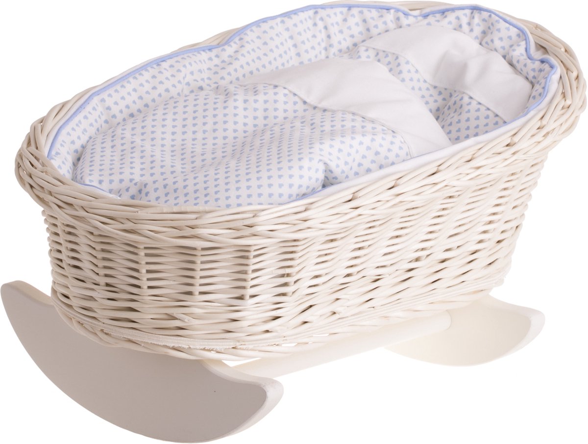Wicker24 - Poppenwieg met kussen en deken - Perfect als cadeau voor een meisje - Wit