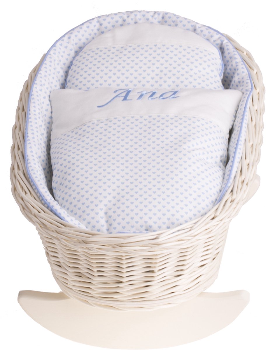 Wicker24 Mimi - Poppenwieg met kussen en deken - Perfect als cadeau voor een meisje - Licht / Blauw