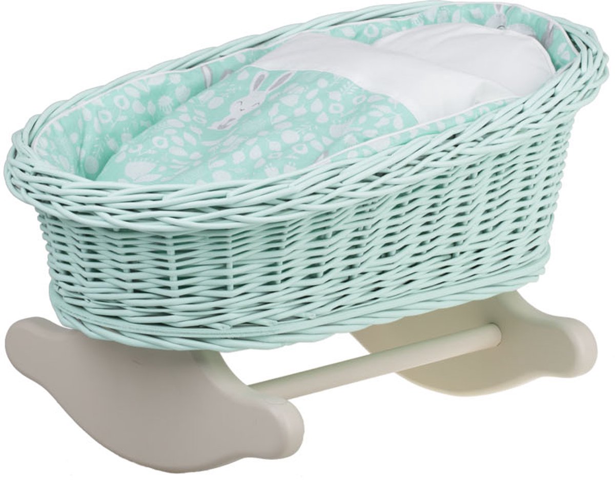 Wicker24 Mimi - Poppenwieg met kussen en deken - Perfect als cadeau voor een meisje - Munt