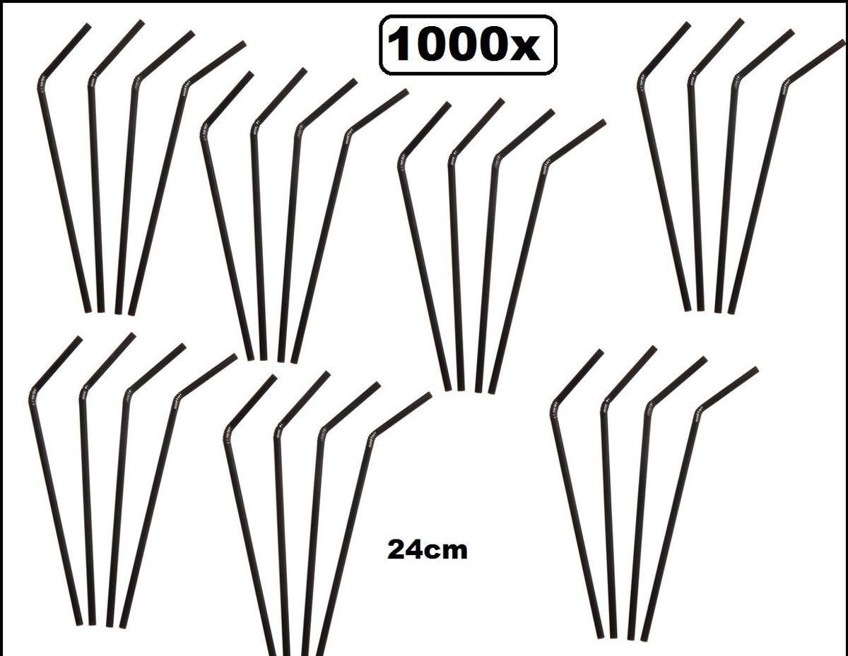 1000x Rietje buigzaam 24cm zwart