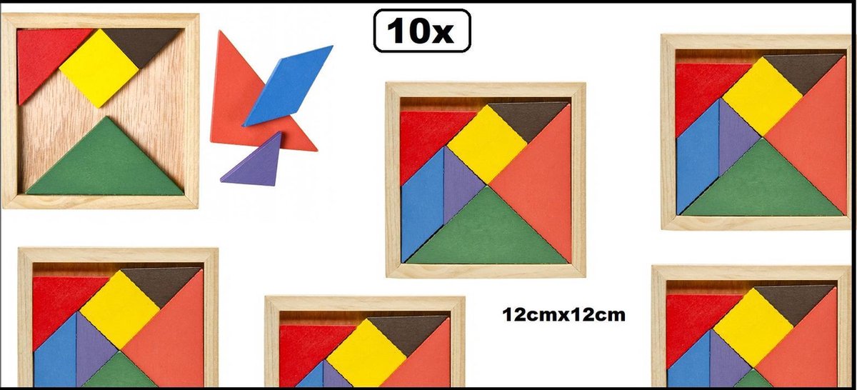 10x Houten Vormenpuzzel 12 Cm 7 Stukjes - Tangram hout puzzel