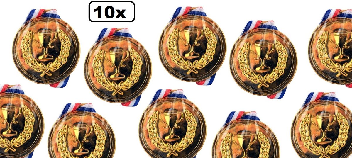 10x Medaille kunststof 6 cm goud