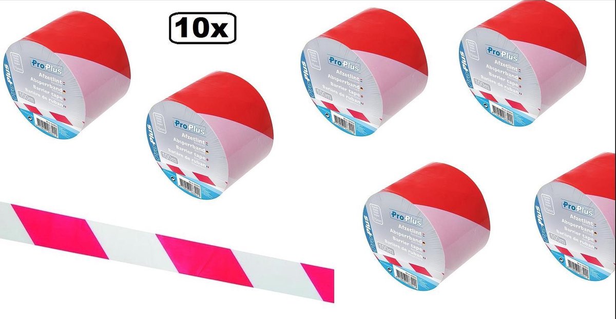 10x Rol afzetlint rood/wit 75cm x 100 meter - markeer afzet lint verboden toegang volgen.