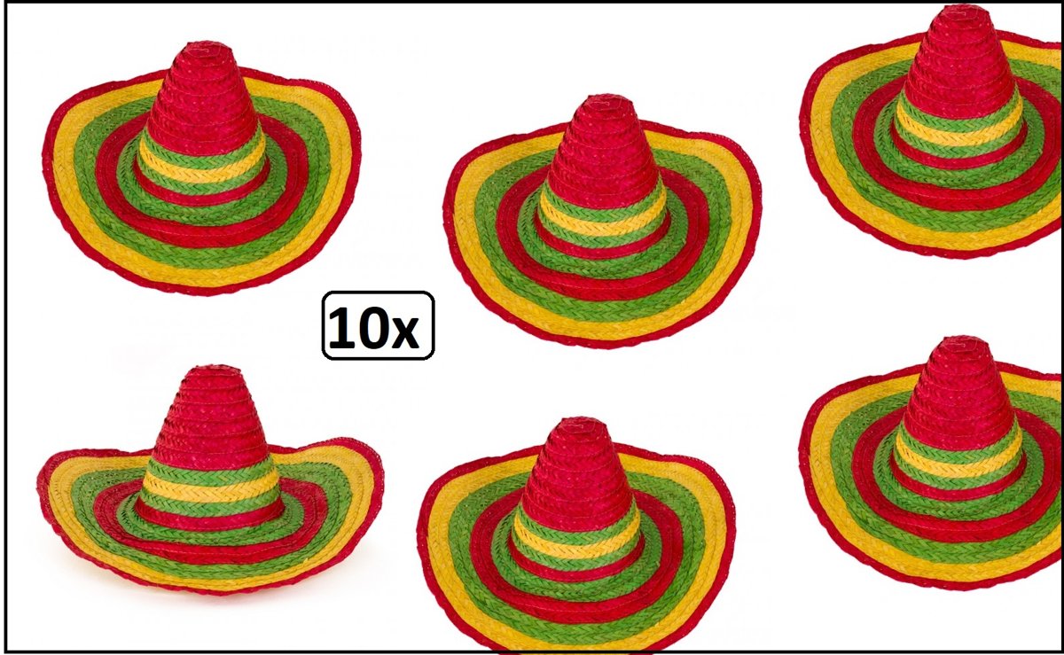 10x Sombrero Carnaval multicolor - mexico carnaval mexicaan thema party hoed hoofddeksel optocht feest landen