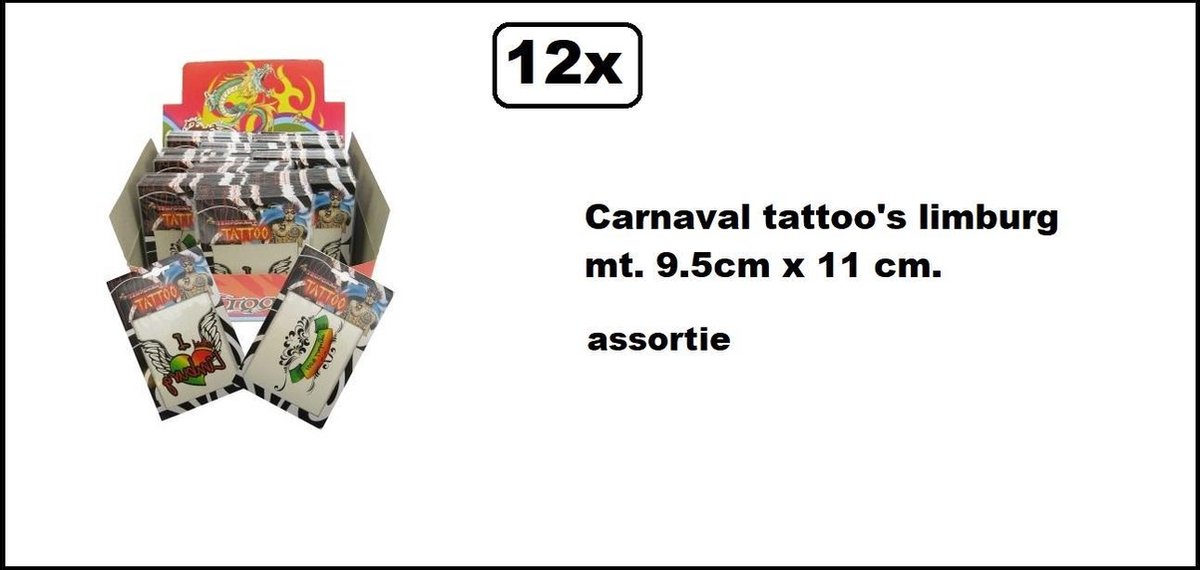 12x Carnaval tattoo limburg 9cm x 11cm - carnaval thema feest festival fun verjaardag party